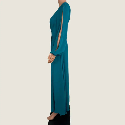 Side View of the Forcast Louise Open Sleeve Maxi Dress