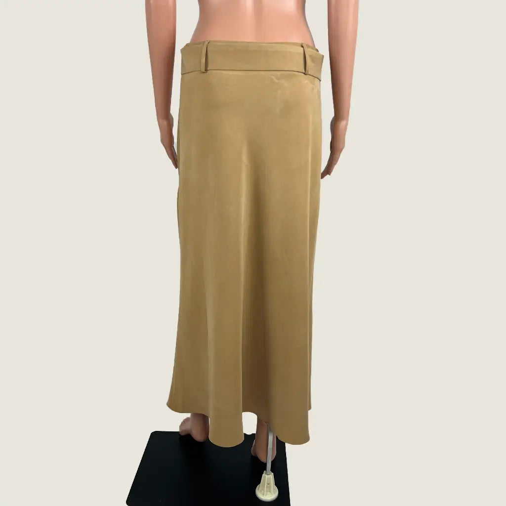 Back View of the Forcast Isla Belted Midi Skirt Camel