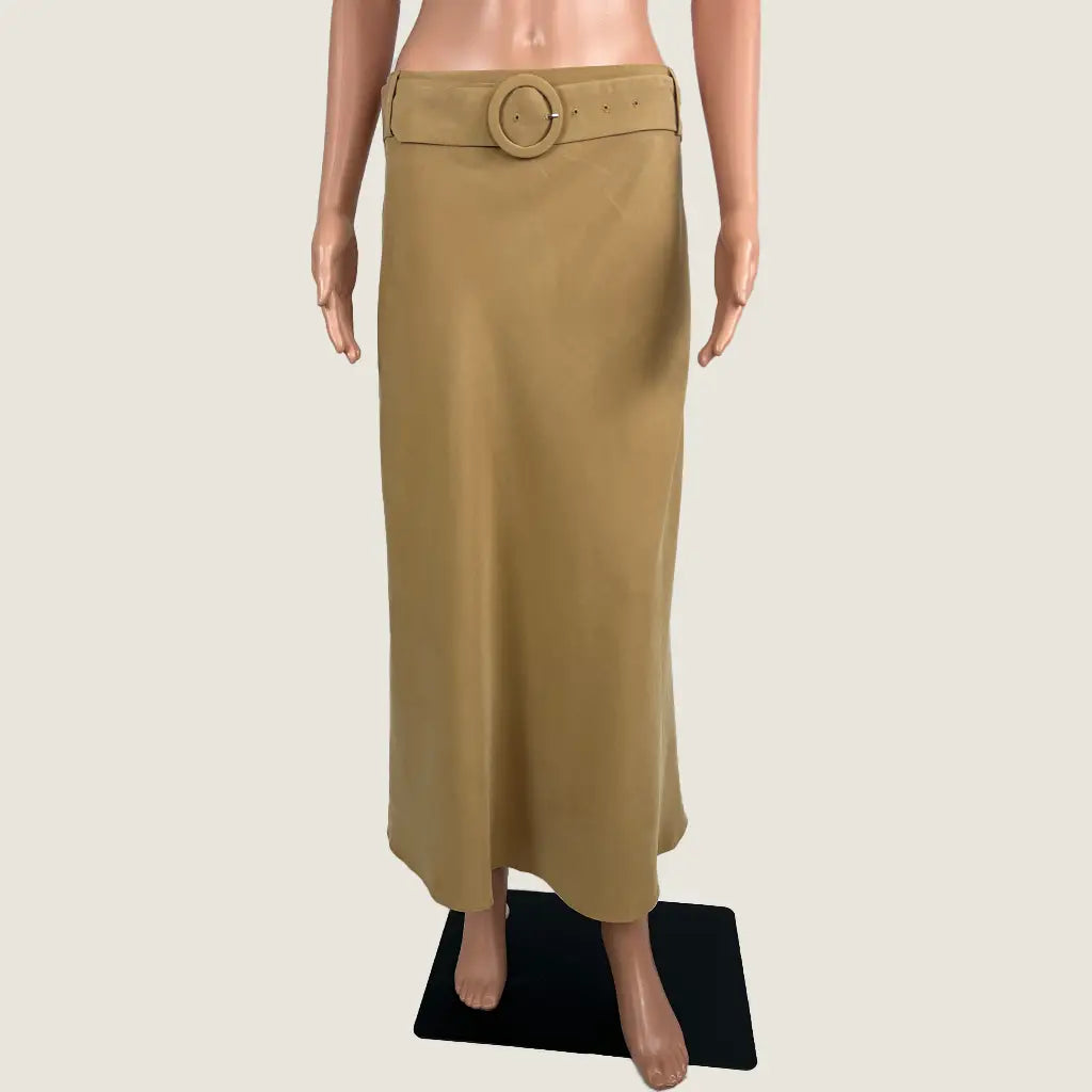 Front View of the Forcast Isla Belted Midi Skirt Camel