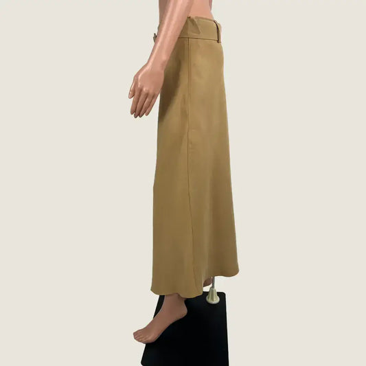 Side View of the Forcast Isla Belted Midi Skirt Camel