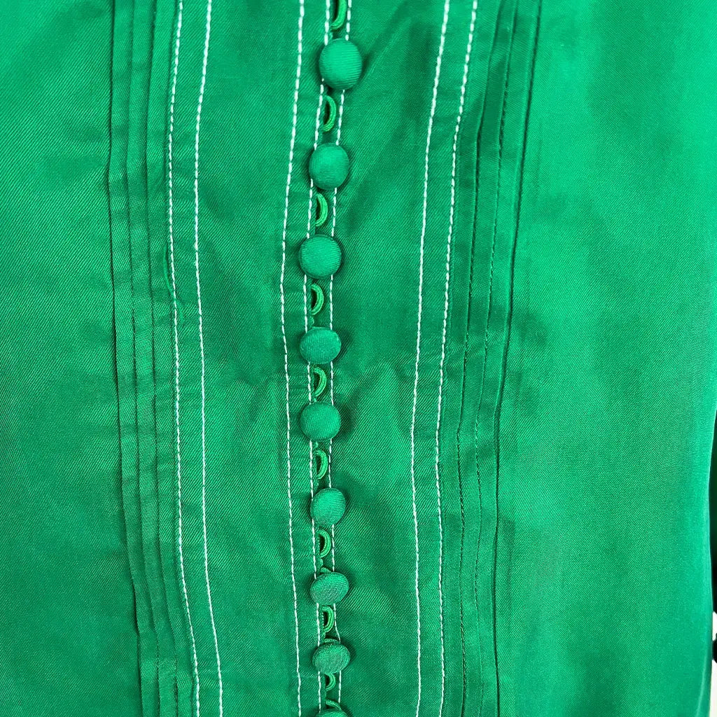Front Detail View of the GDS Helenam Long Sleeve Green Blouse