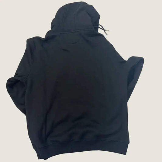 Back View of the Geedup Co Handstyle Hoodie | Black/Baby Blue