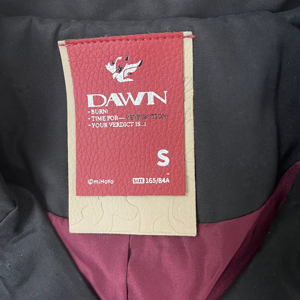 Detail of the label on the Genshin Impact Diluc Impression Trench Coat