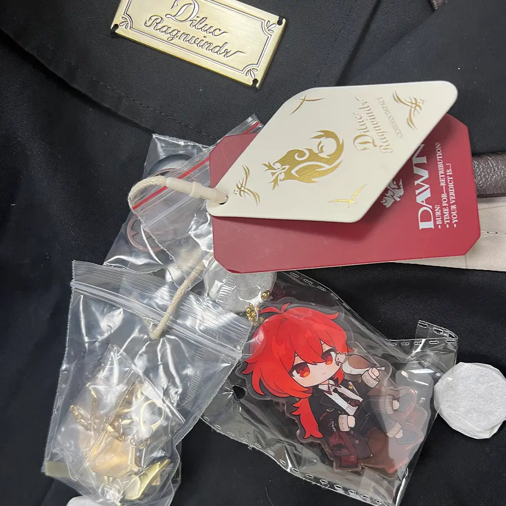 Front Detail of the medals on the Genshin Impact Diluc Impression Trench Coat
