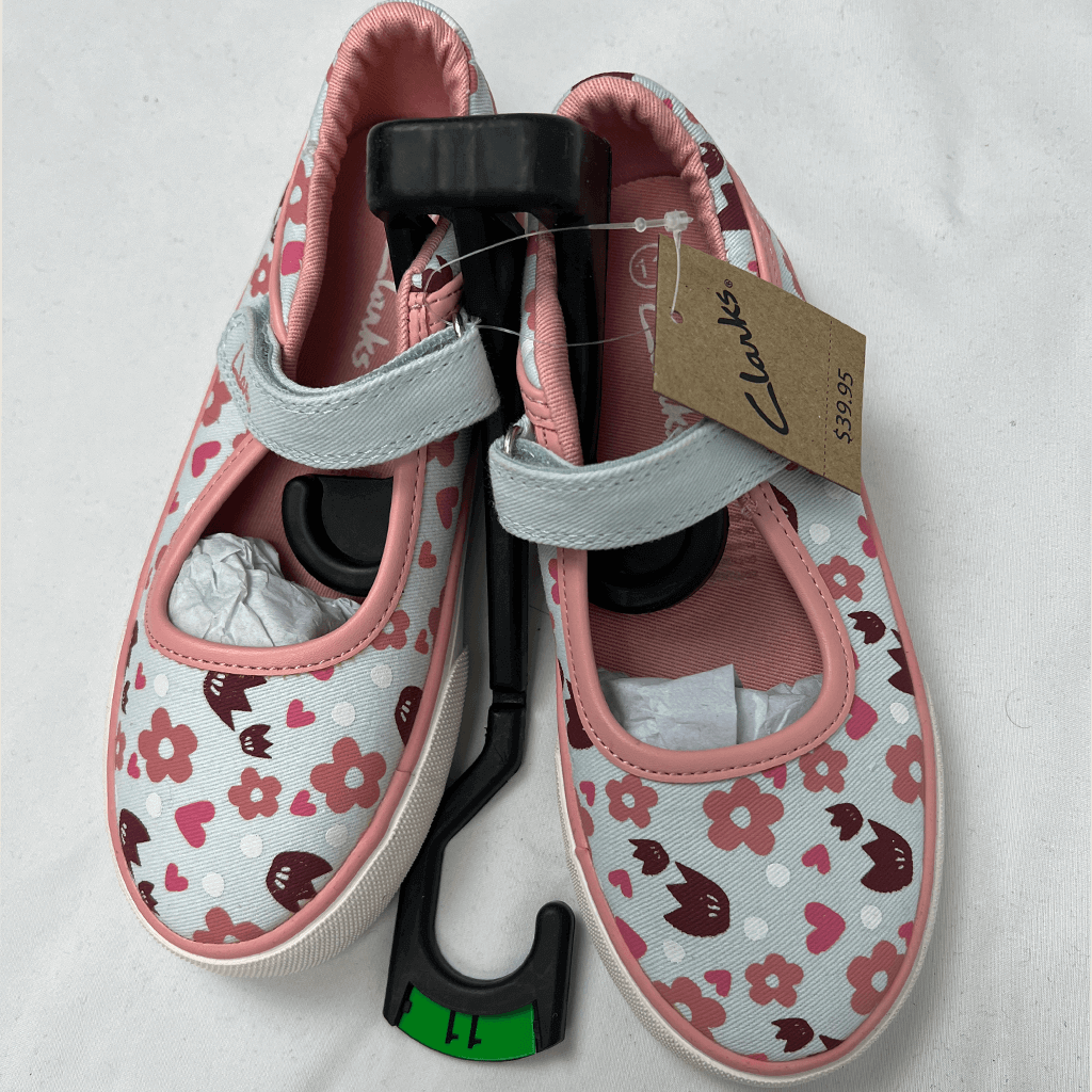 Clarks Girls Lizzie Peach Flower Shoes Front