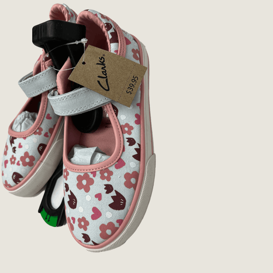 Clarks Girls Lizzie Peach Flower Shoes Side