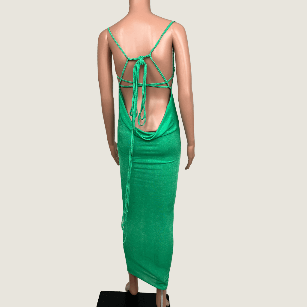 Metallic Green Maxi Backless Tube Dress Back