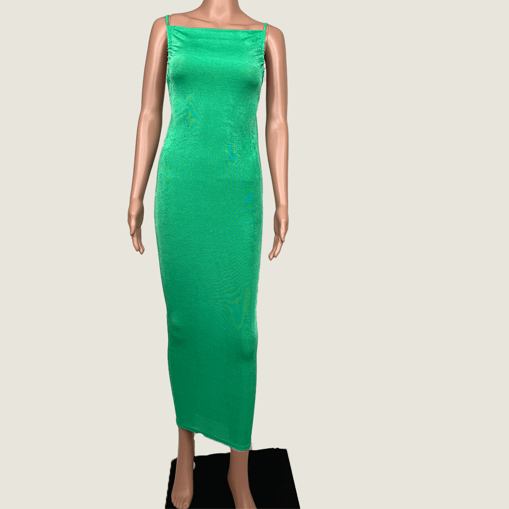 Metallic Green Maxi Backless Tube Dress Front