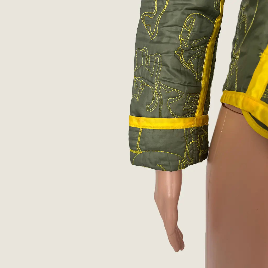 Front Cuff Detail View of the Gsus Sindustries Woman's Fitted Quilted Jacket Patched
