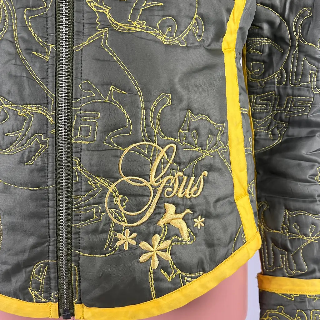 Front Side View of the Gsus Sindustries Woman's Fitted Quilted Jacket Patched