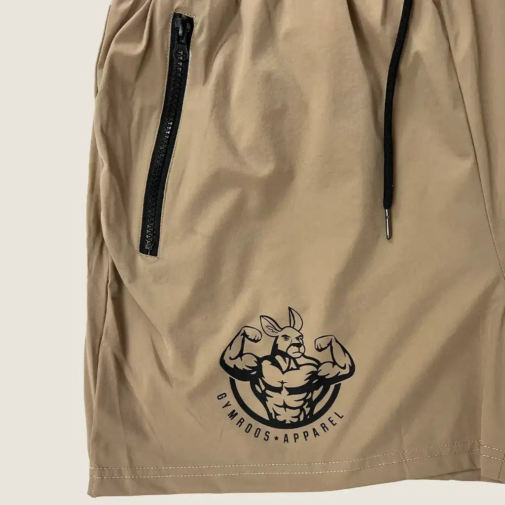 Side View of Roo Men's Shorts Khaki