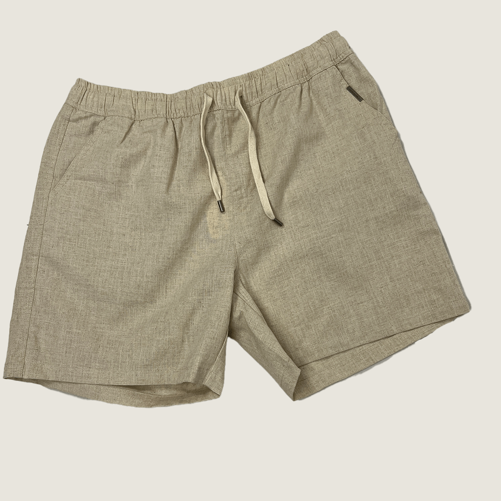 Harvard Front 'Who's He' Linen Shorts Beige Front