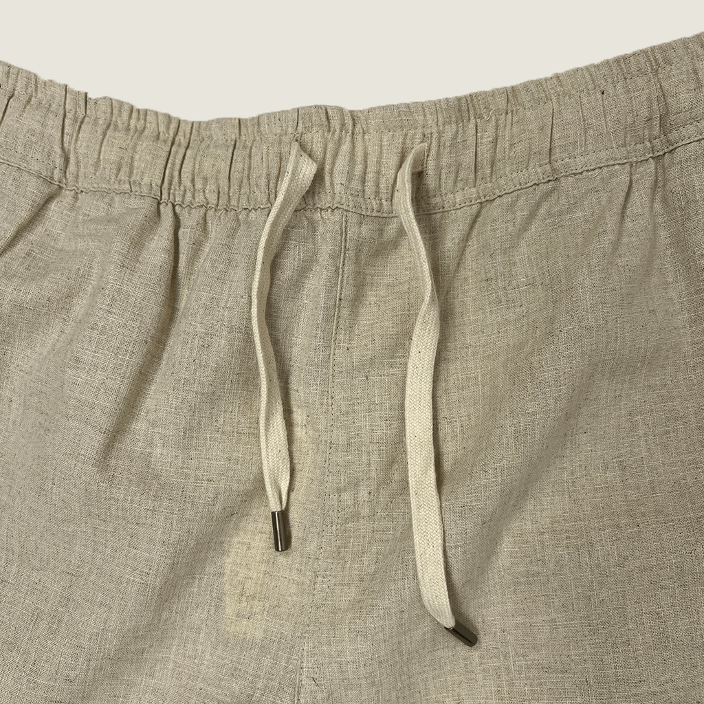 Harvard Front 'Who's He' Linen Shorts Beige Waist