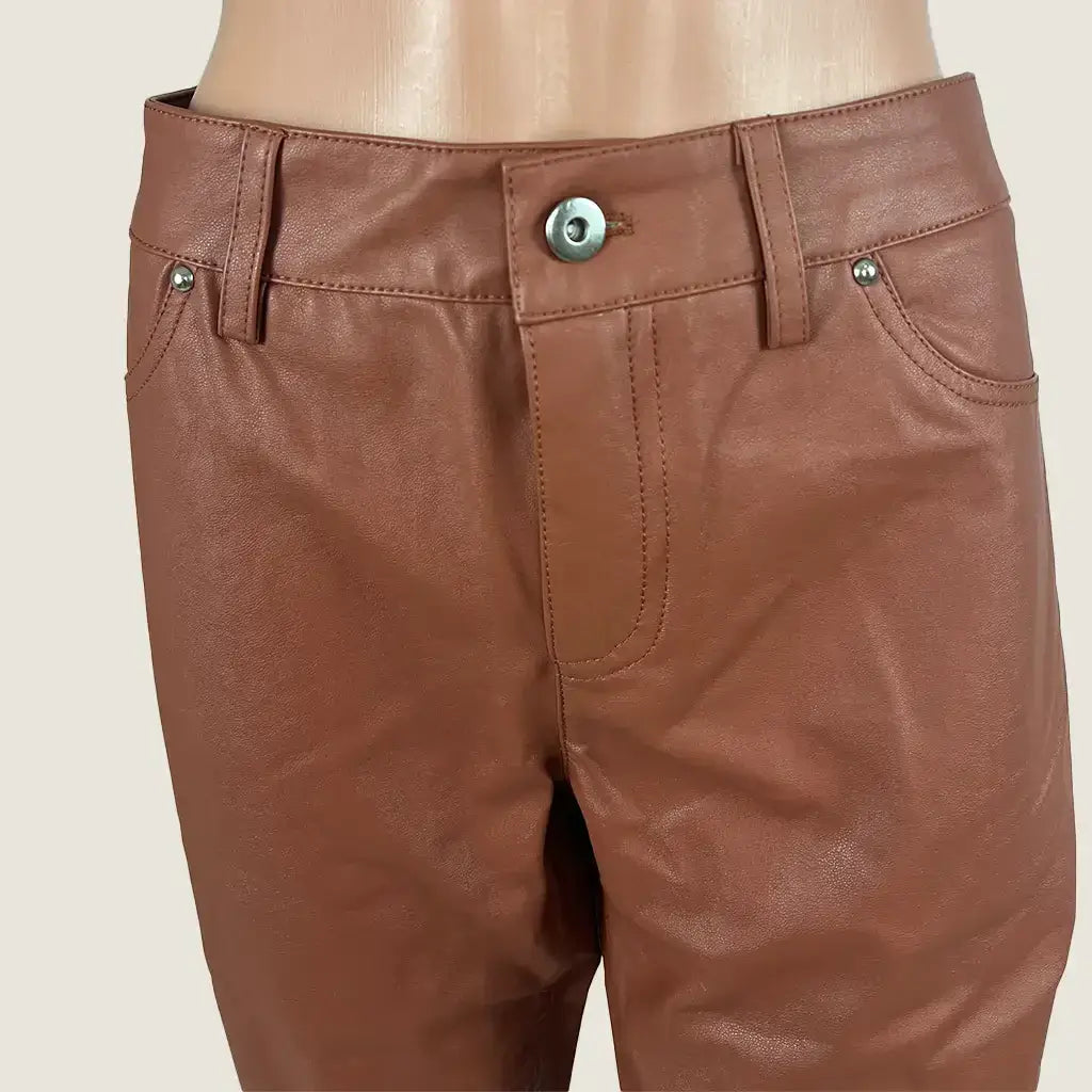 Front detail view of the Heine Coated Brown Women's Pant