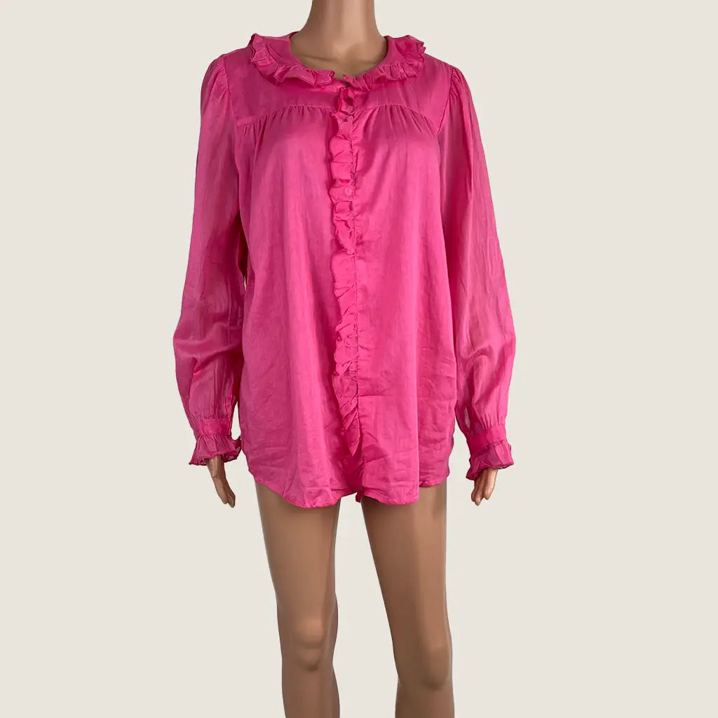 Front View of the Pink Holiday Buccaneer Long Sleeve Shirt