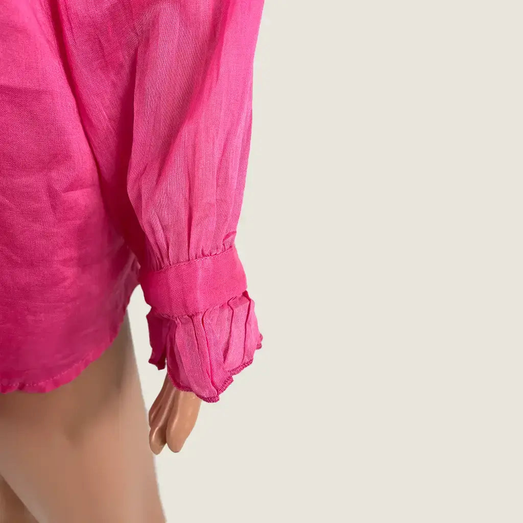 Back Sleeve Detail View of the Pink Holiday Buccaneer Long Sleeve Shirt