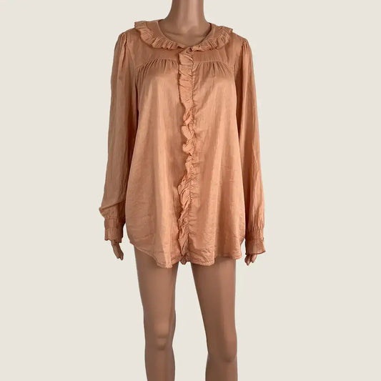 Front View of the Tan Holiday Buccaneer Long Sleeve Shirt