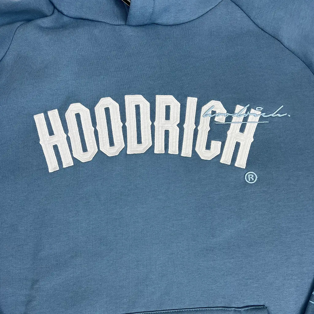 Front Logo Detail View of the Hoodrich Heat Blue Hoodie