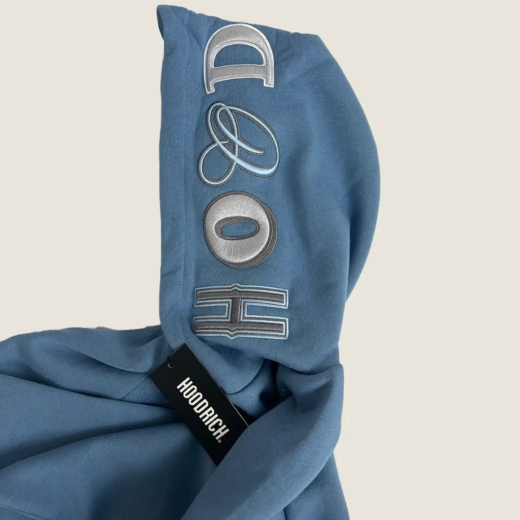 Side Hoodie Detail View of the Hoodrich Heat Blue Hoodie