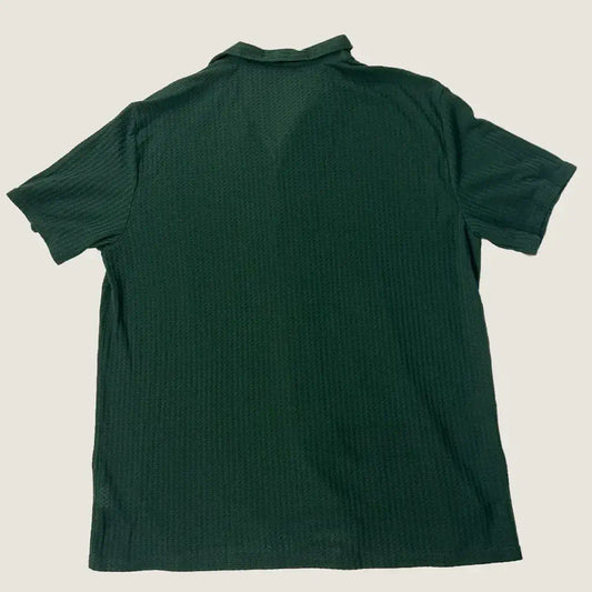 Back View of the Hoooyi Short Sleeve Waffle Cuban Shirt