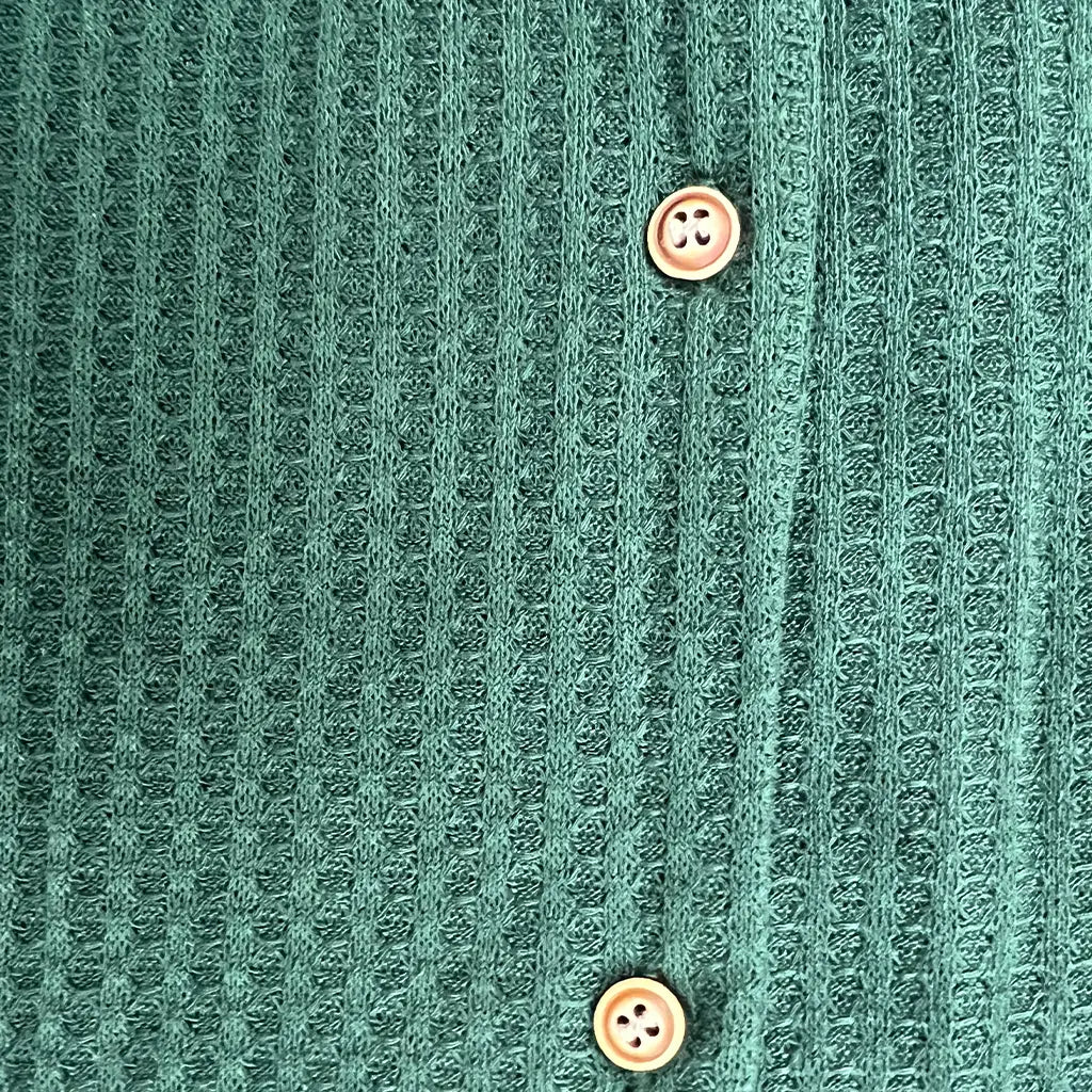 Front Button Detail of the Hoooyi Short Sleeve Waffle Cuban Shirt