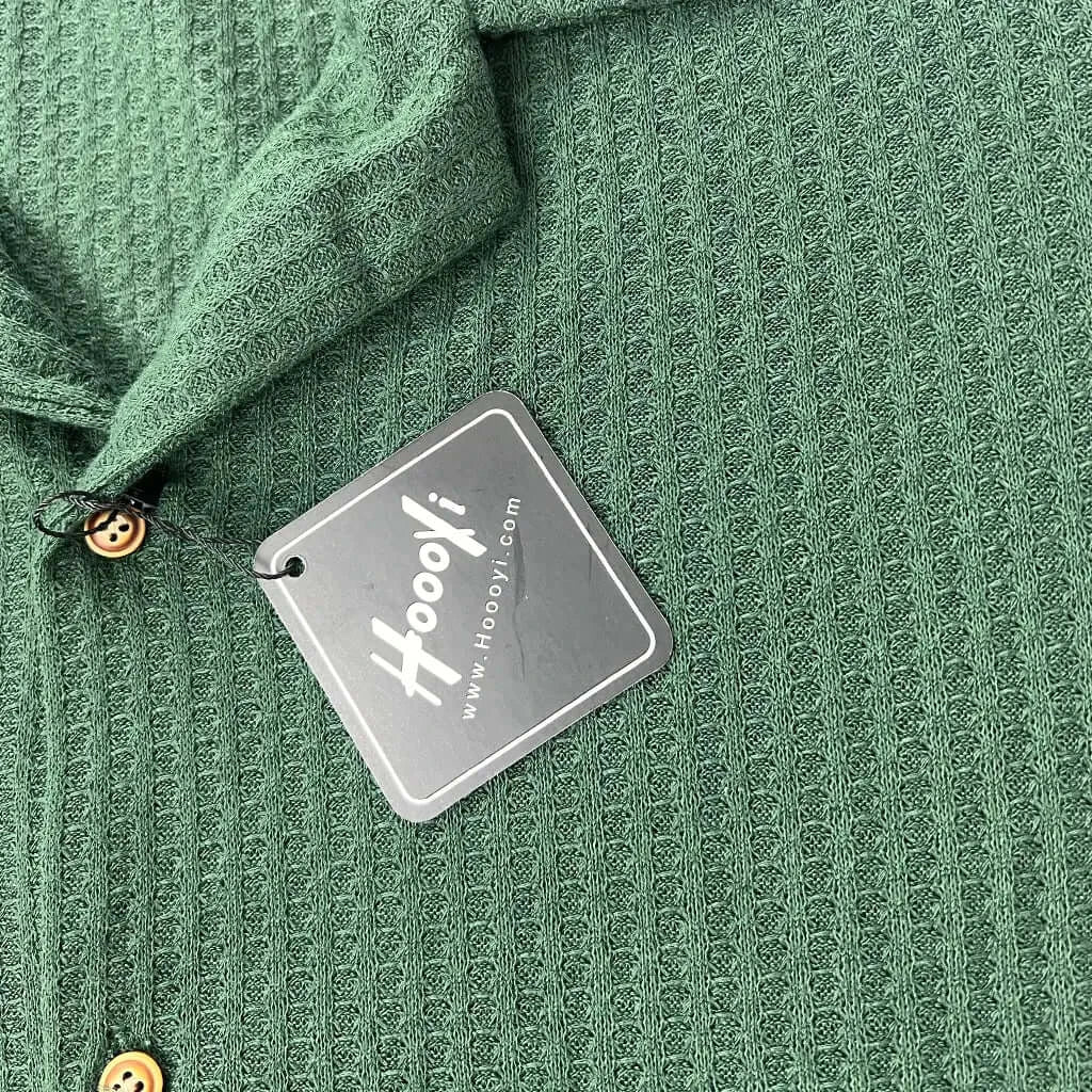 Front View of the Hoooyi Short Sleeve Waffle Cuban Shirt