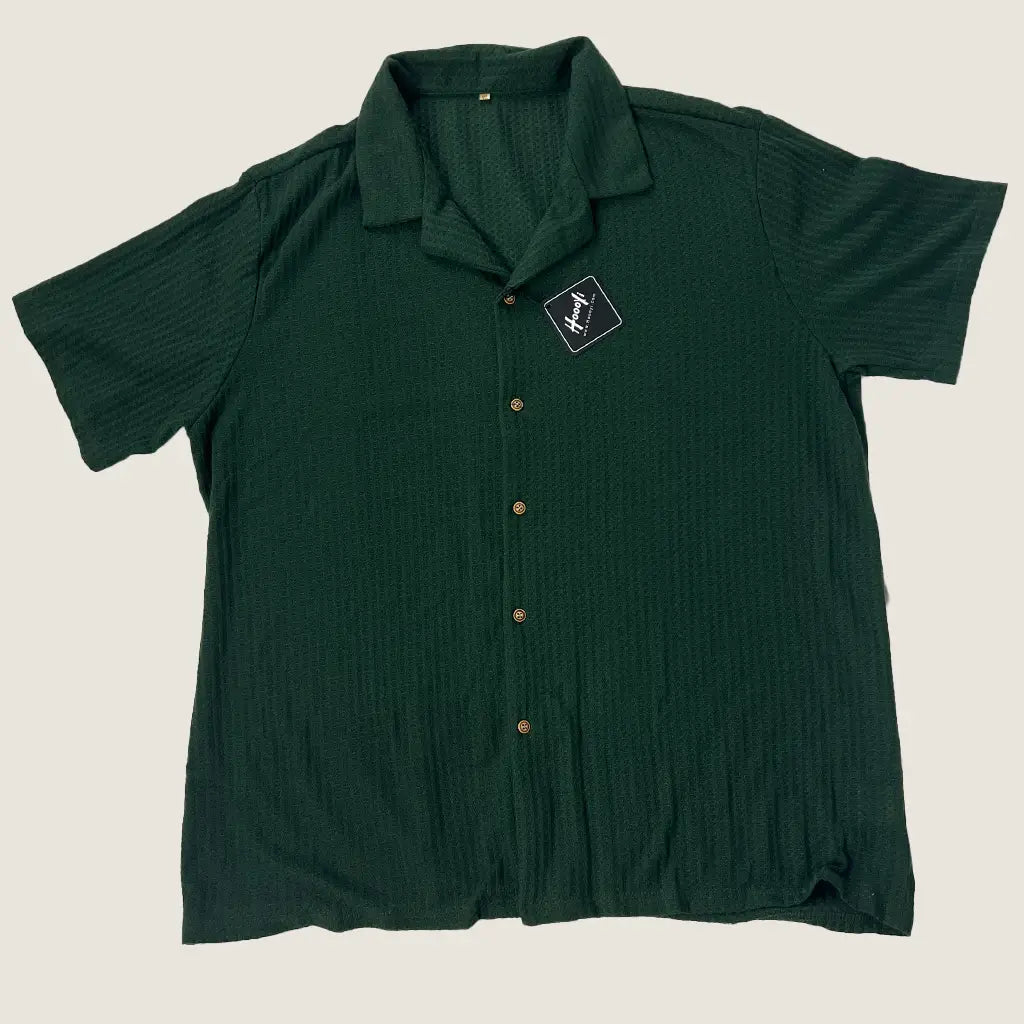 Front View of the Hoooyi Short Sleeve Waffle Cuban Shirt