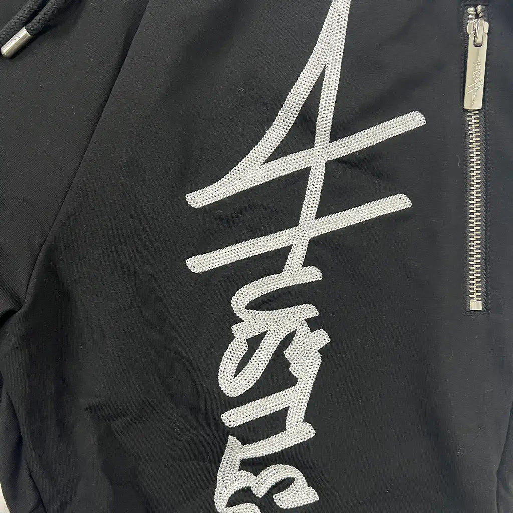 Front Logo View of the The Hustle Clothing & Co. Black Script Logo Shorts