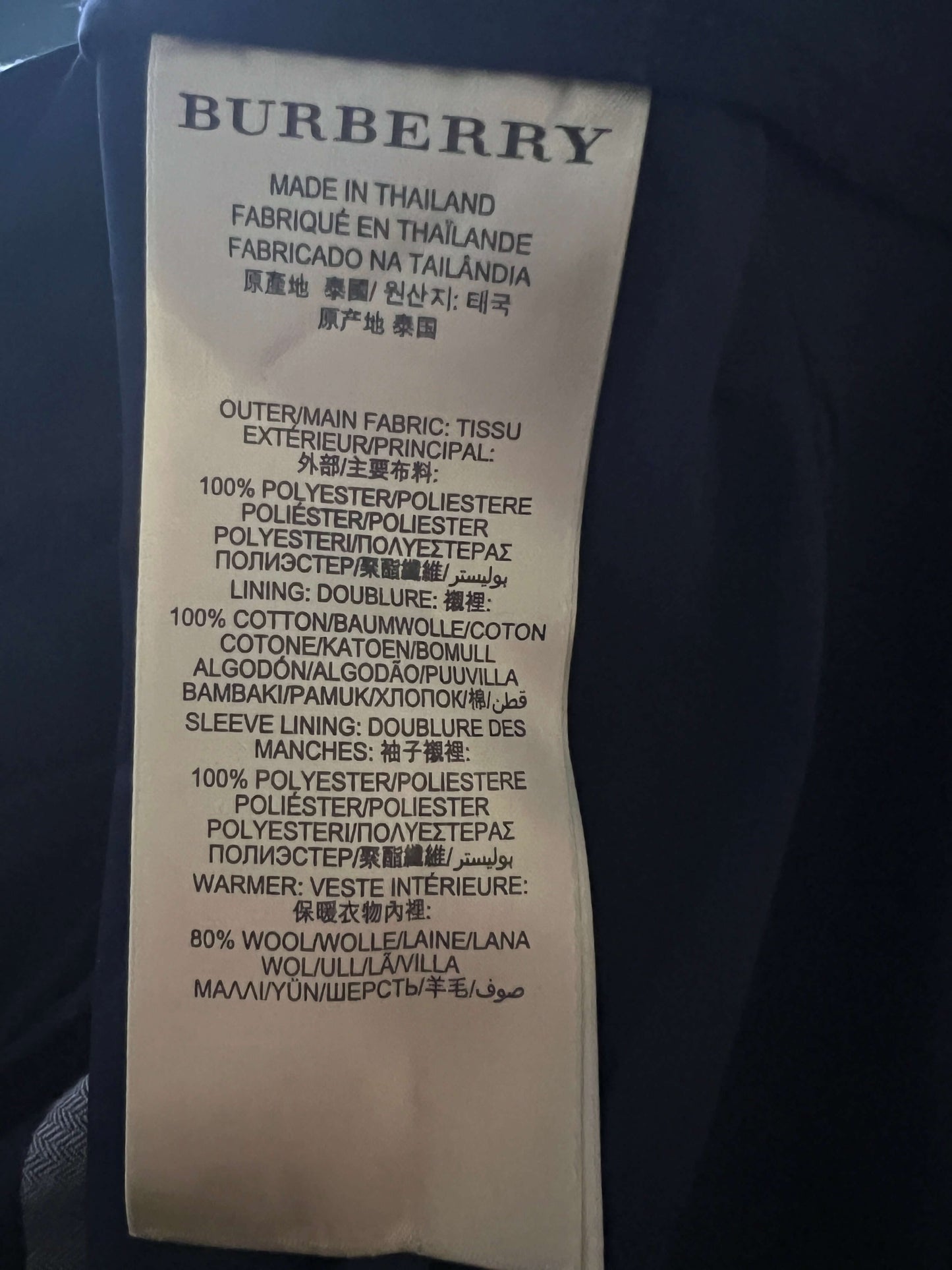 Label detail view of the Women's Burberry Brit Raincoat