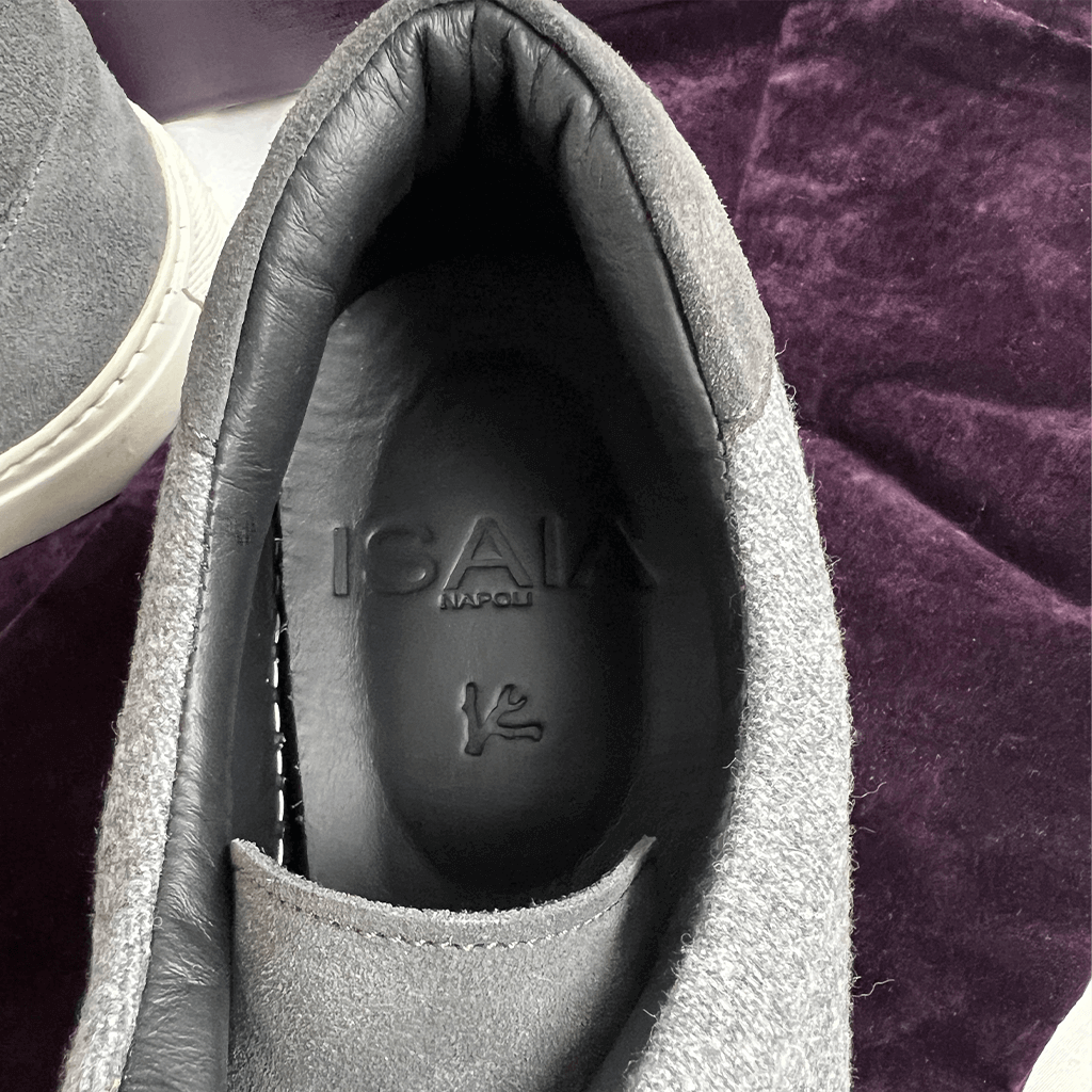 Top View of the Inner Heel on the Isaia Men's Slip Sneaker On