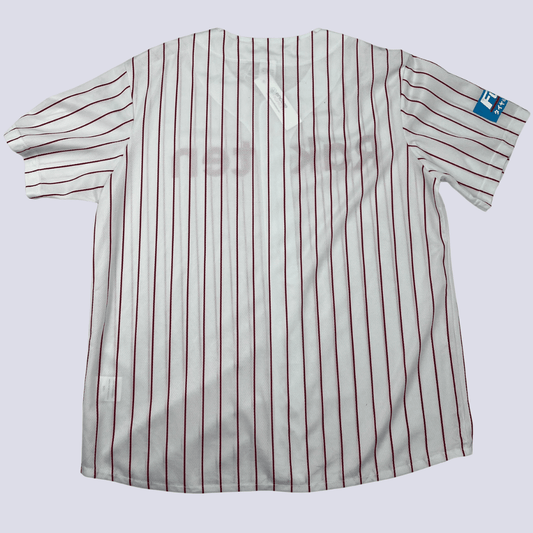 Back view of the Japanese baseball jersey_Rakuten red and white strips