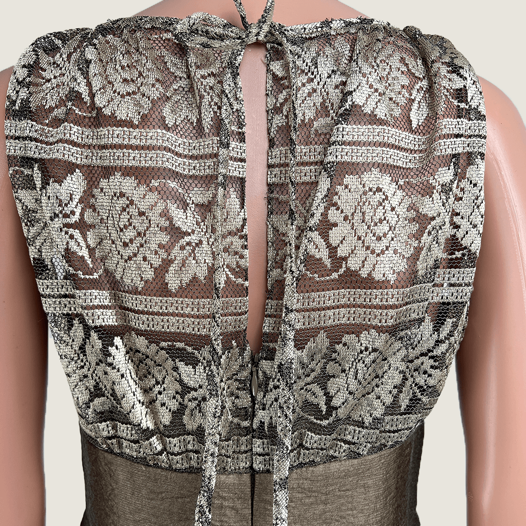Back close up view of the Kay Unger New York Bronze Dress