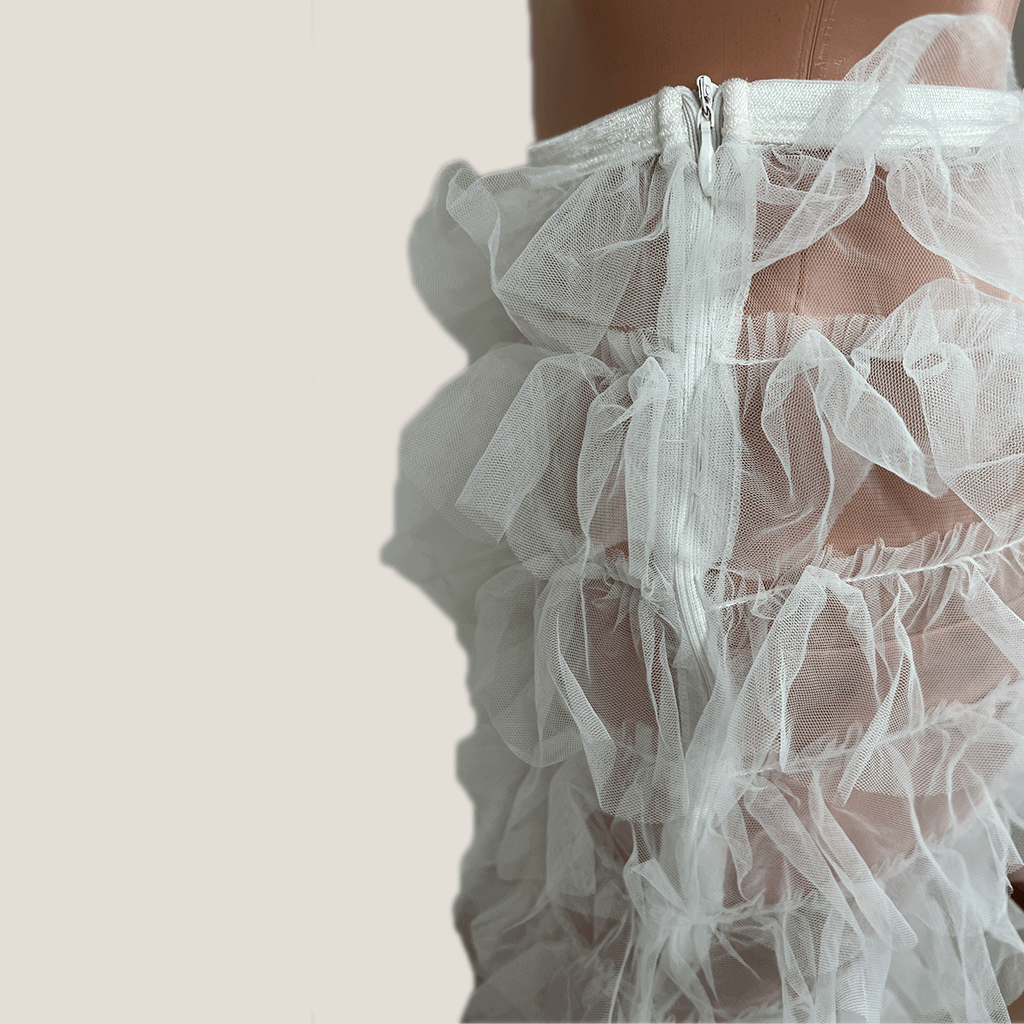 Kiki Riki Sheer Frill Flare Pants Zip Detail