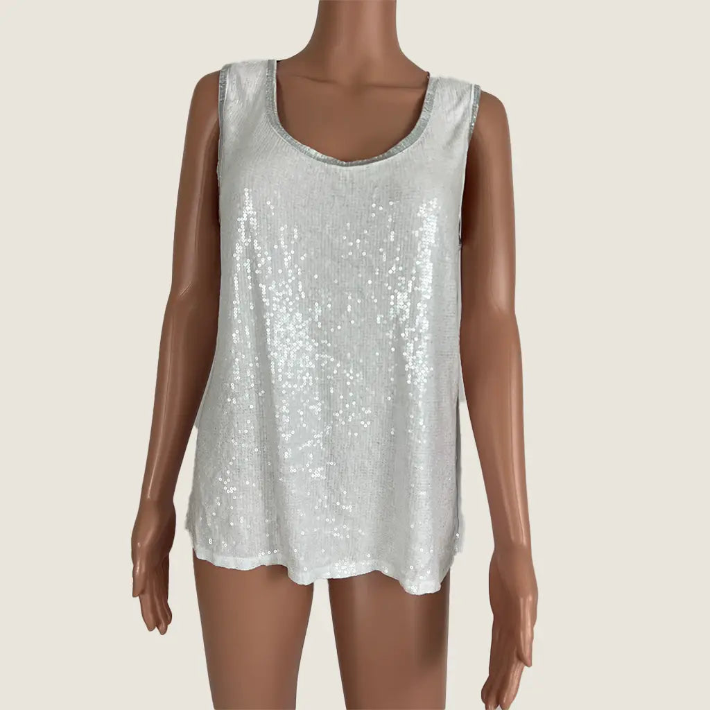 Front View La Strada White Sequin Tank