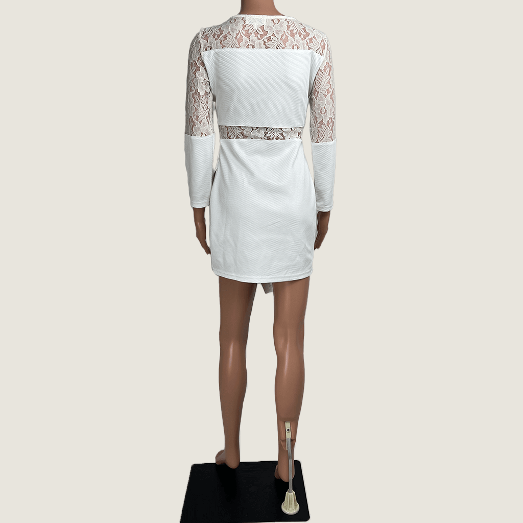 Back view of Levantine White Cut Out Midi Dress