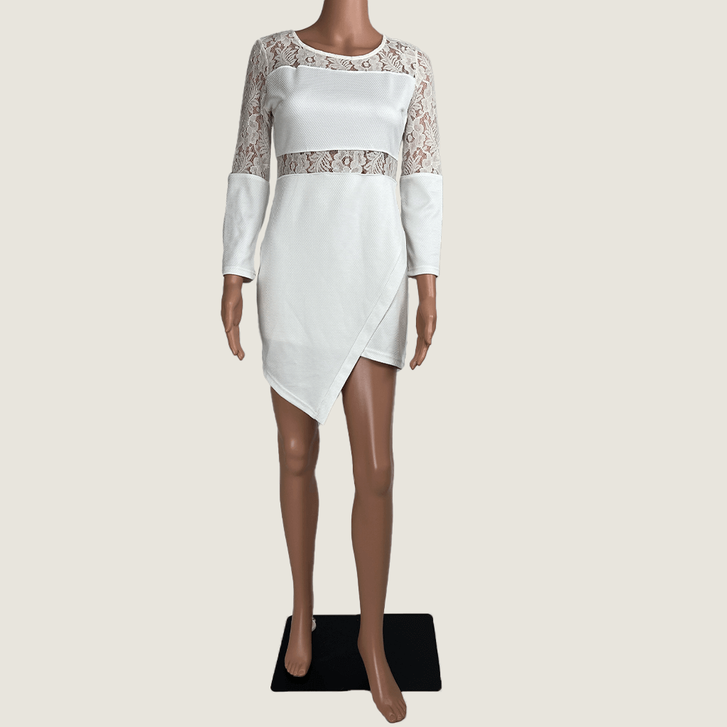 Front view of Levantine White Cut Out Midi Dress