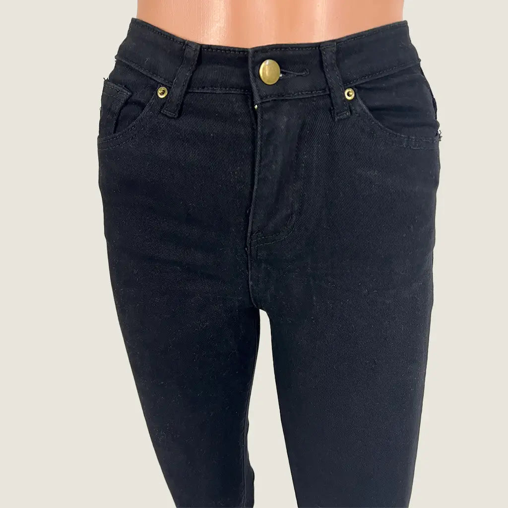 Front Detail View of the Little Lies Black Mid Rise Jeans
