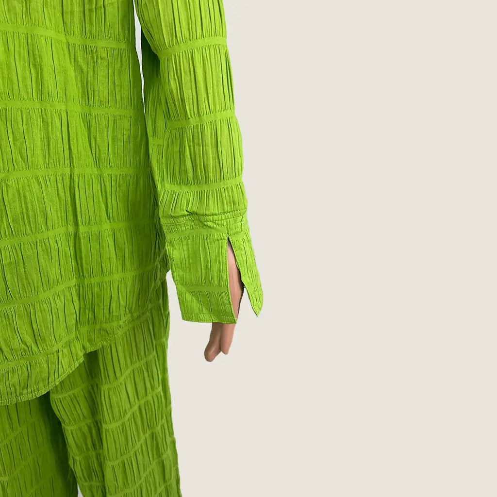 Front Sleeve View of the Little Lies Cotton Green Blouse