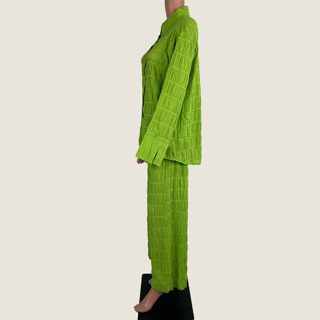 Side View of the Little Lies Cotton Green Pant Set