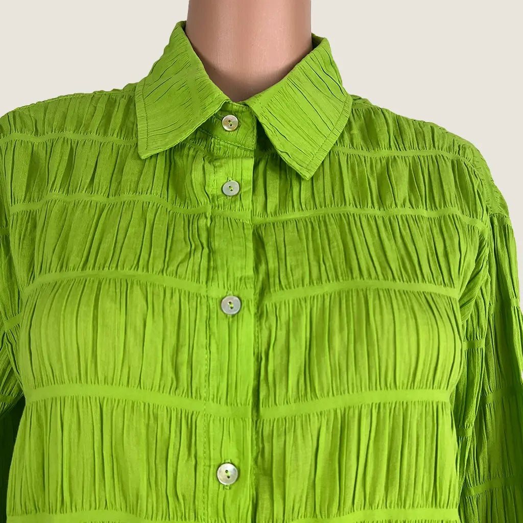 Front Detail View of the Little Lies Cotton Green Blouse