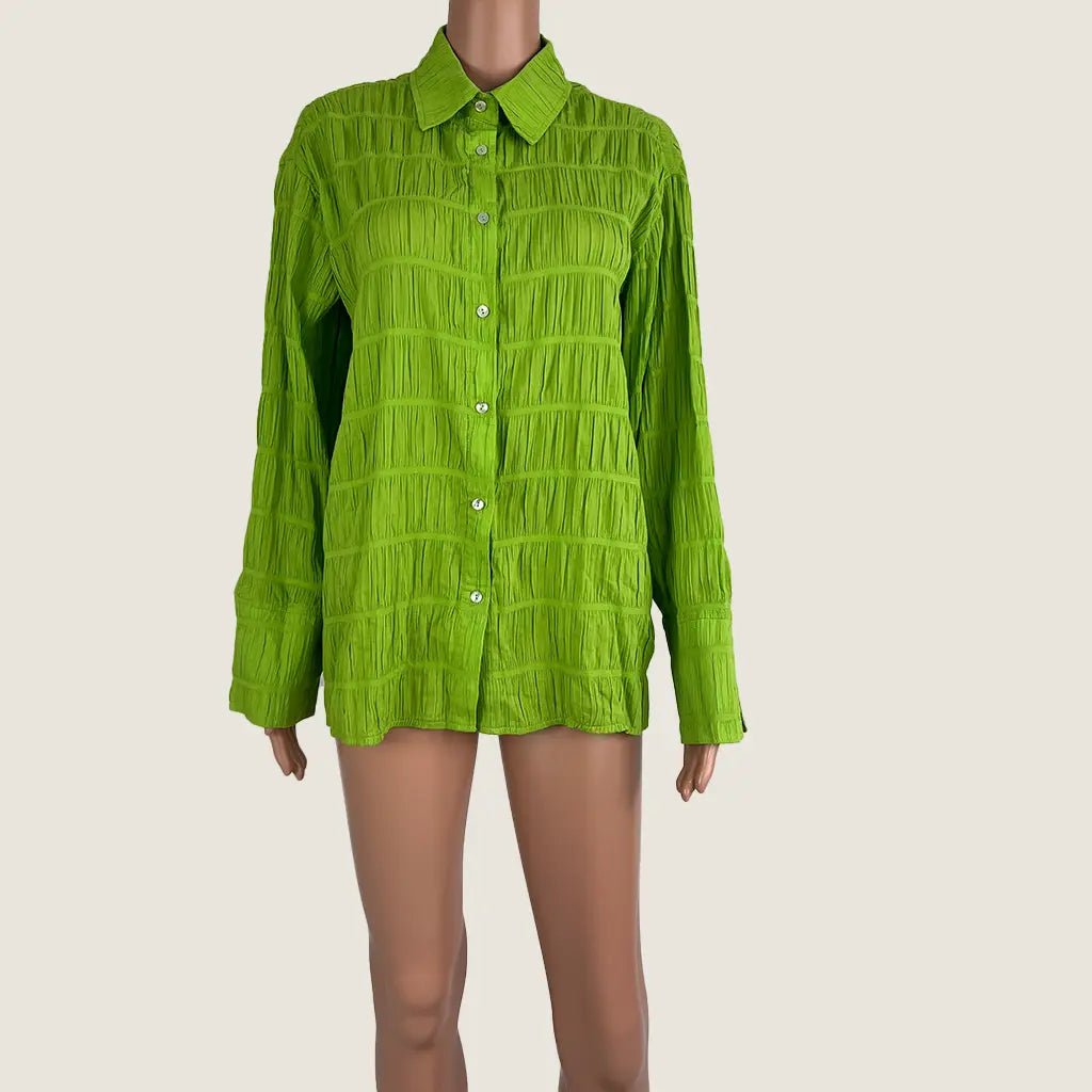 Front View of the Little Lies Cotton Green Blouse