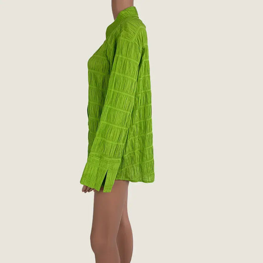 Side View of the Little Lies Cotton Green Blouse