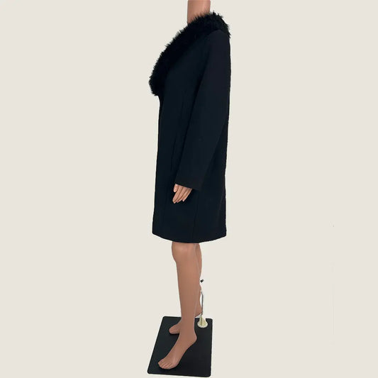 Side View of the Liz Jordan Faux Fur Collar Coat