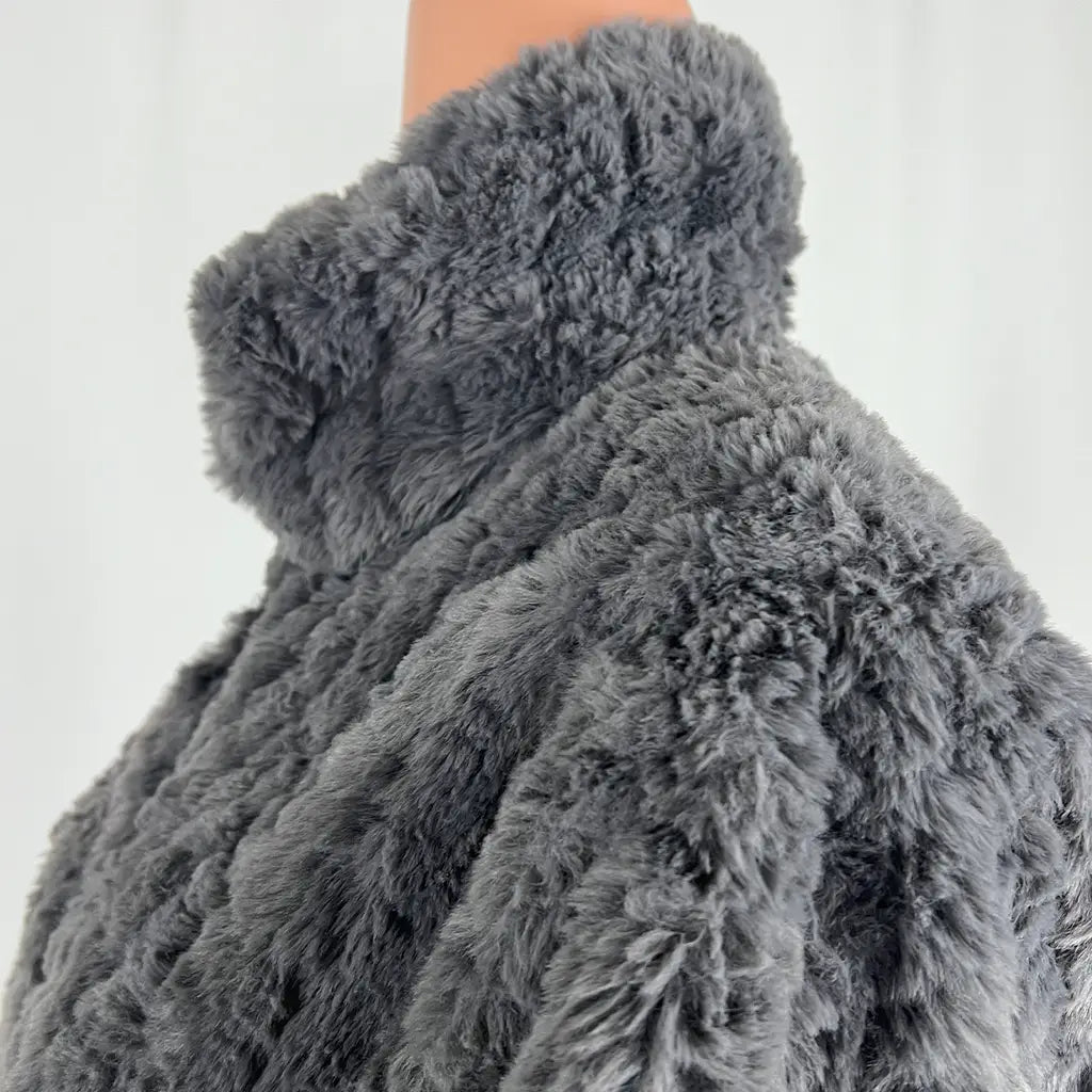 Side Collar View of the Liz Jordon Faux Fur Short Coat