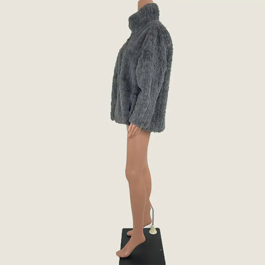 Side View of the Liz Jordon Faux Fur Short Coat