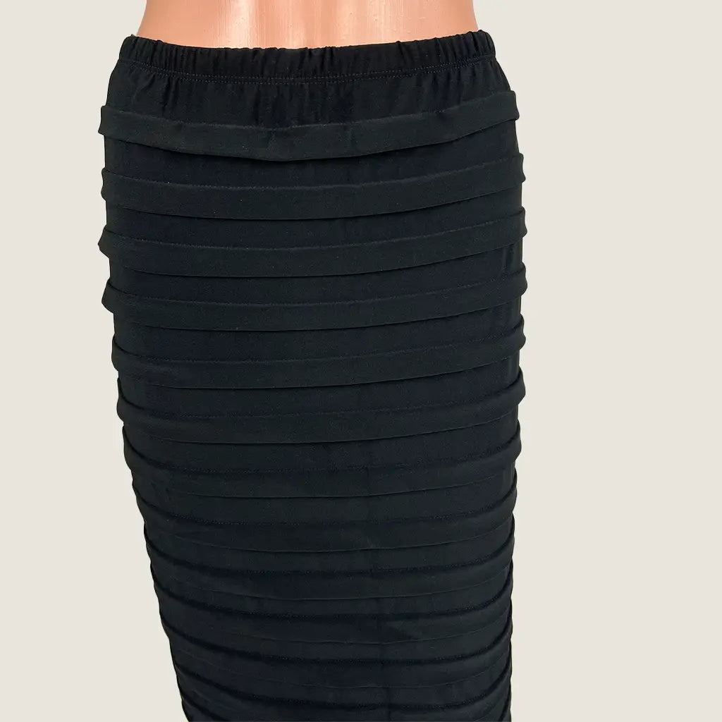 Front Waist View of the Liz Jordan After Dark Pintuck Pencil Skirt