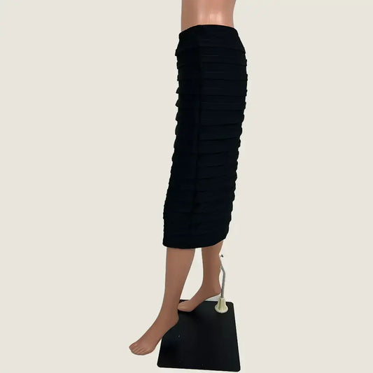 Side View of the Liz Jordan After Dark Pintuck Pencil Skirt