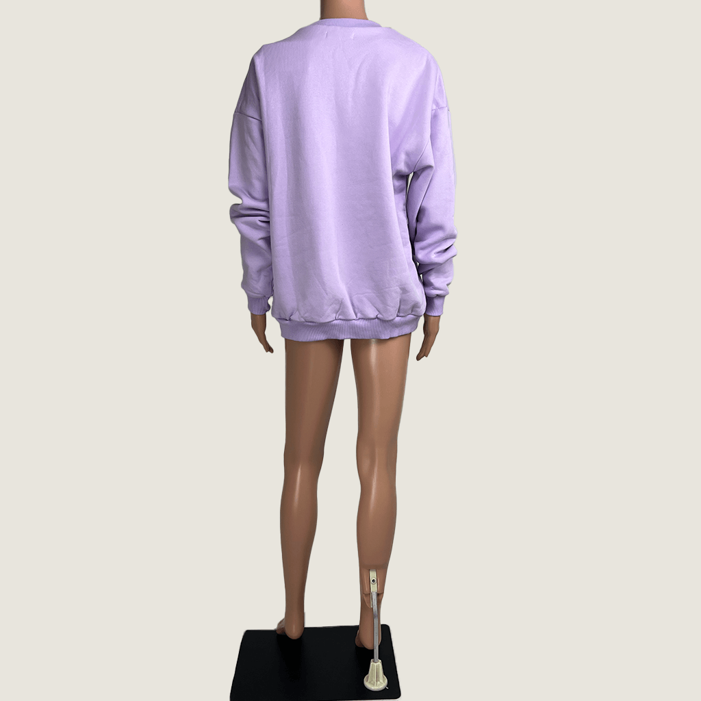 Back view of the Local Hero lavender sweater