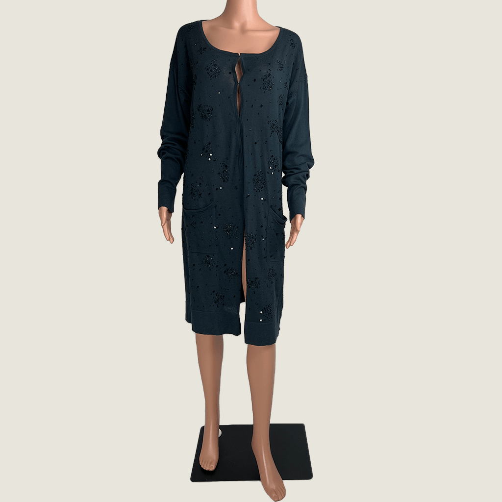 Front view Megan Park wool long-line cardigan