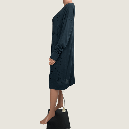 Side view Megan Park wool long-line cardigan